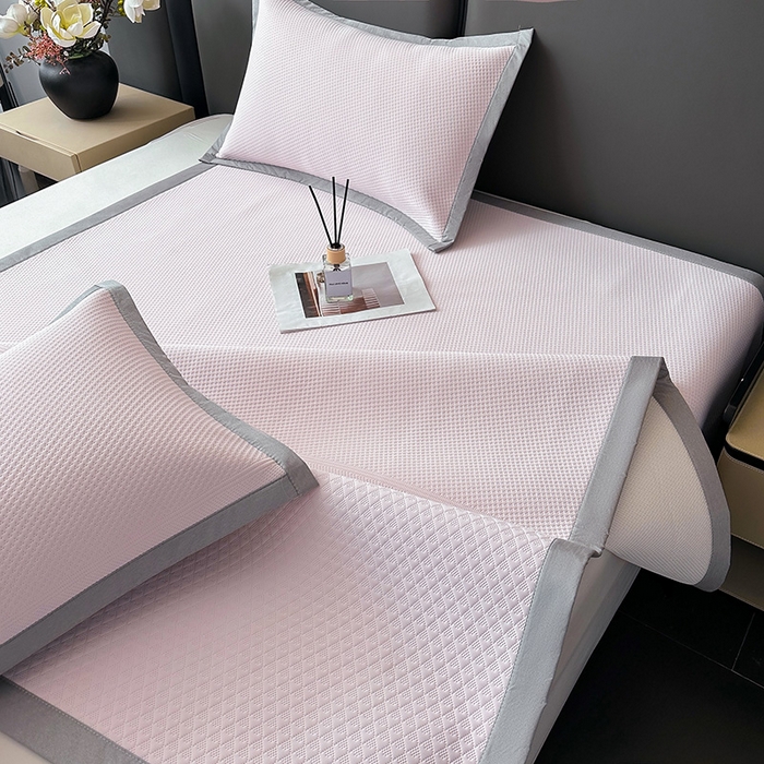 91家纺网 家纺一手货源 找家纺 乐家欣 2026新款凉感冰丝床席床笠四件套 冰丝床席款-蜜桃粉