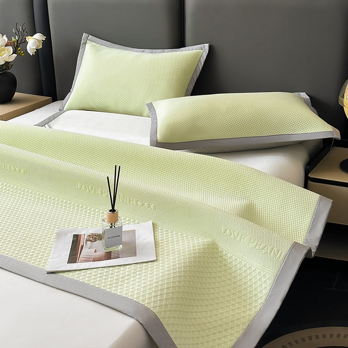 91家纺网 家纺一手货源 找家纺 乐家欣 2026新款凉感冰丝床席床笠四件套 冰丝床席款-嫩绿
