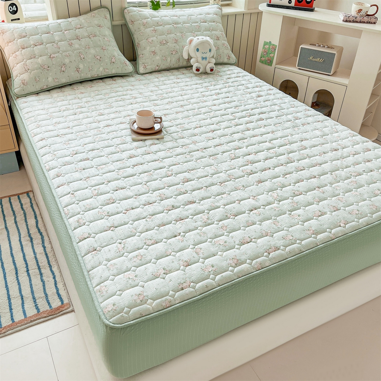 91家纺网 家纺一手货源 找家纺 优眠坊 2026新款亲肤泡芙纱夹棉单床笠床笠单件单品床笠三件套 柔情蜜意-夹棉款