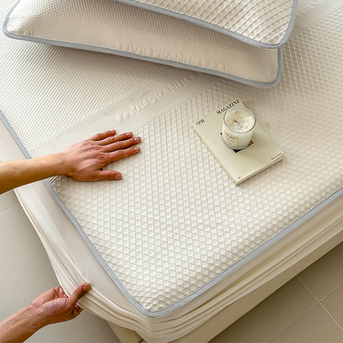 91家纺网 家纺一手货源 找家纺 乐家欣 2026新款凉感冰丝床席床笠四件套 冰丝床笠款-奶昔白