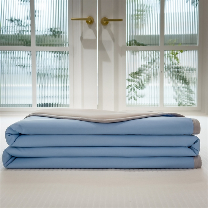 91家纺网 家纺一手货源 找家纺 乐家欣 2026新款凉感冰丝床席床笠四件套 凉感夏被-宾利蓝