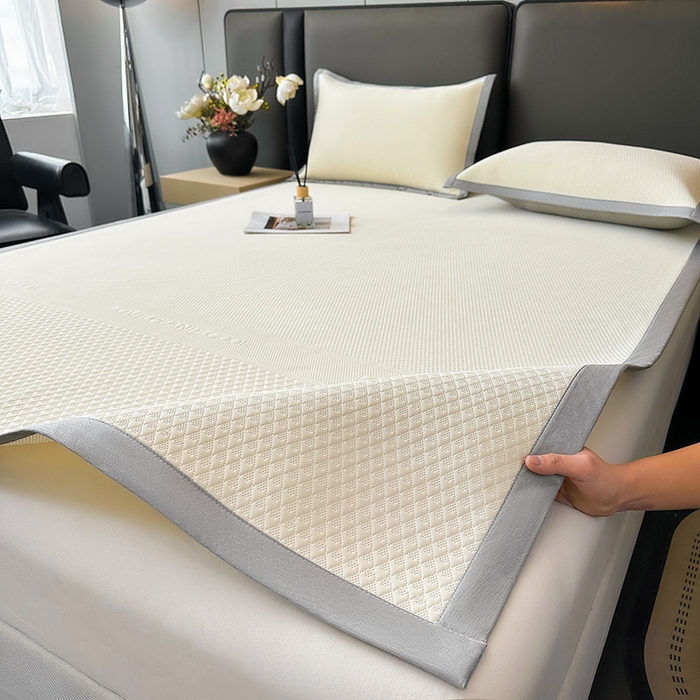 91家纺网 家纺一手货源 找家纺 乐家欣 2026新款凉感冰丝床席床笠四件套 冰丝床席款-奶昔白