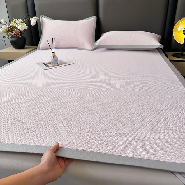 91家纺网 家纺一手货源 找家纺 乐家欣 2026新款凉感冰丝床席床笠四件套 冰丝床席款-蜜桃粉