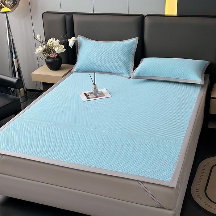 91家纺网 家纺一手货源 找家纺 乐家欣 2026新款凉感冰丝床席床笠四件套 冰丝床席款-清水蓝
