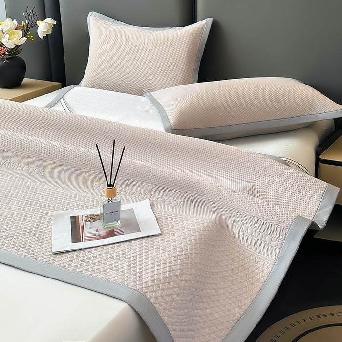 91家纺网 家纺一手货源 找家纺 乐家欣 2026新款凉感冰丝床席床笠四件套 冰丝床席款-浅灰