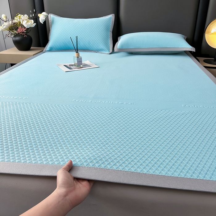 91家纺网 家纺一手货源 找家纺 乐家欣 2026新款凉感冰丝床席床笠四件套 冰丝床席款-清水蓝