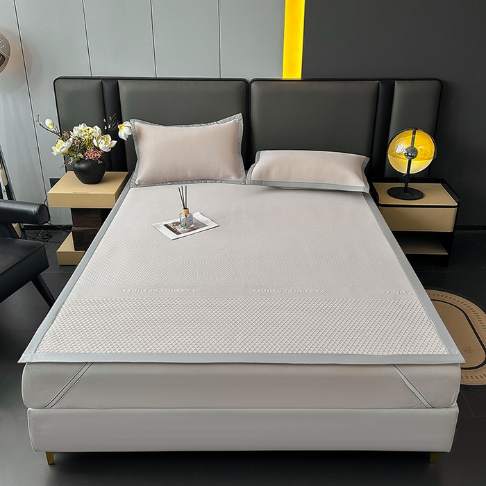 91家纺网 家纺一手货源 找家纺 乐家欣 2026新款凉感冰丝床席床笠四件套 冰丝床席款-浅灰