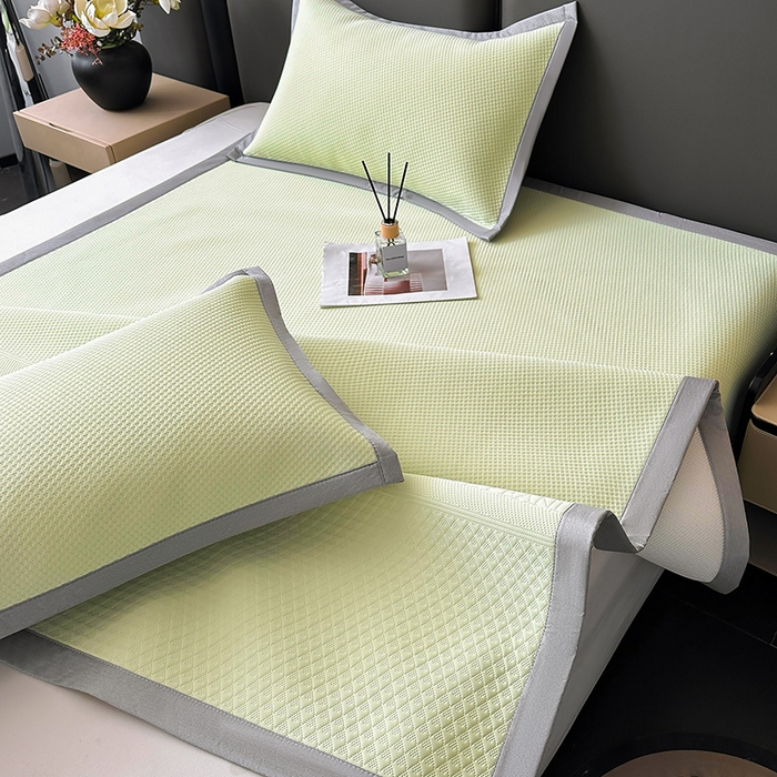 91家纺网 家纺一手货源 找家纺 乐家欣 2026新款凉感冰丝床席床笠四件套 冰丝床席款-嫩绿