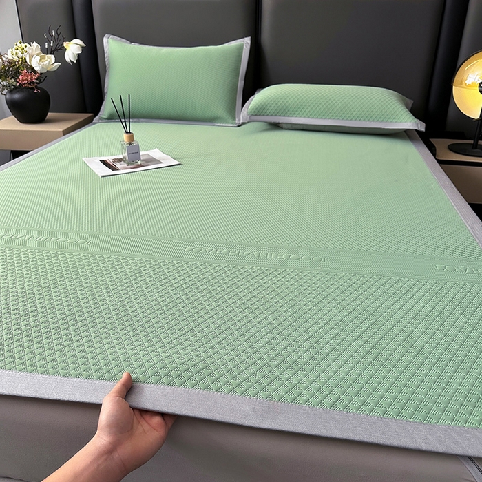 91家纺网 家纺一手货源 找家纺 乐家欣 2026新款凉感冰丝床席床笠四件套 冰丝床席款-松绿