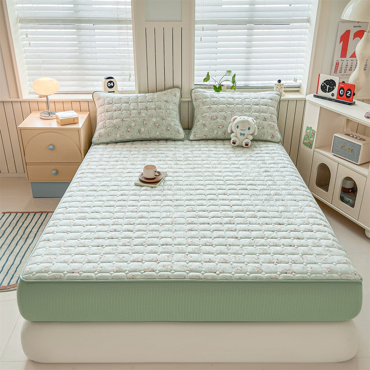 91家纺网 家纺一手货源 找家纺 优眠坊 2026新款亲肤泡芙纱夹棉单床笠床笠单件单品床笠三件套 柔情蜜意-夹棉款