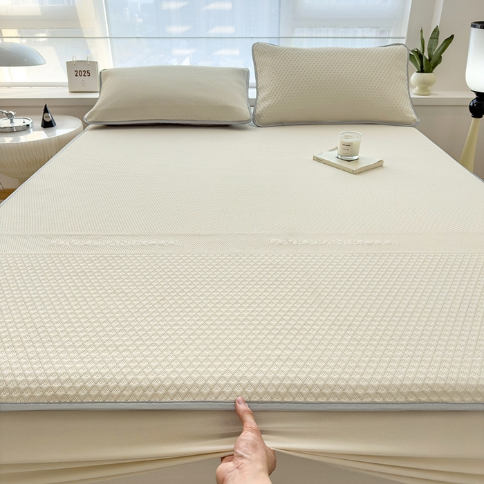 91家纺网 家纺一手货源 找家纺 乐家欣 2026新款凉感冰丝床席床笠四件套 冰丝床笠款-奶昔白