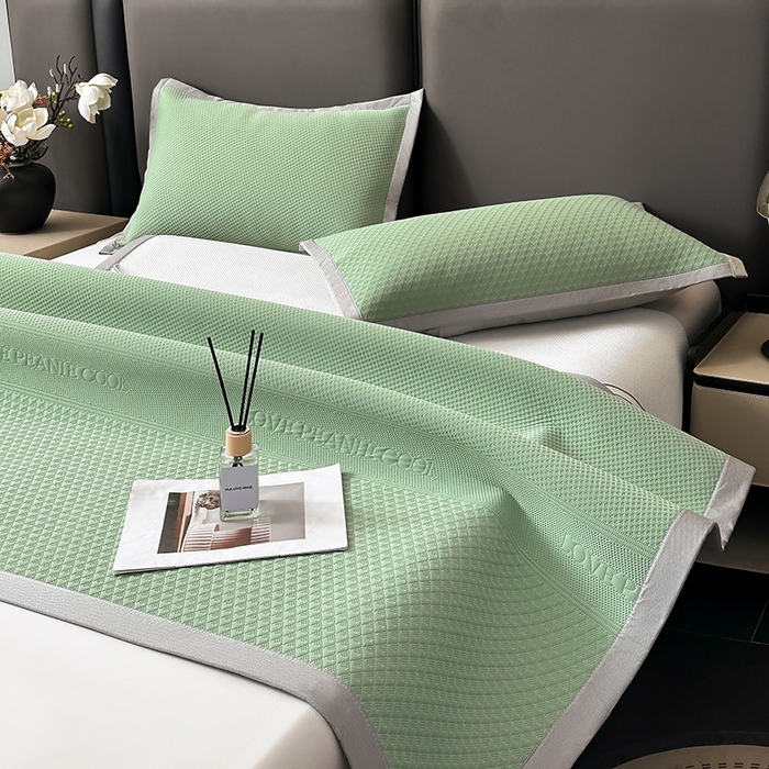 91家纺网 家纺一手货源 找家纺 乐家欣 2026新款凉感冰丝床席床笠四件套 冰丝床席款-松绿
