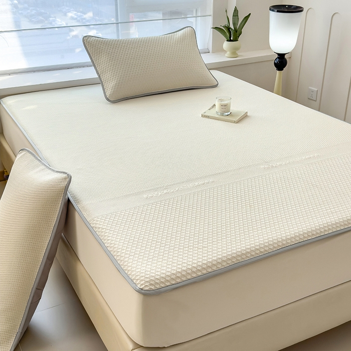 91家纺网 家纺一手货源 找家纺 乐家欣 2026新款凉感冰丝床席床笠四件套 冰丝床笠款-奶昔白