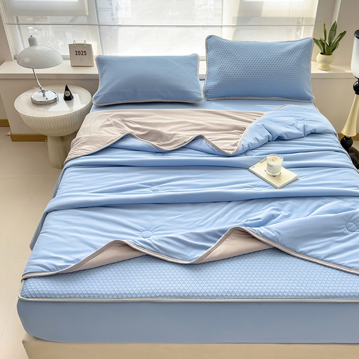 乐家欣 2026新款凉感冰丝床席床笠四件套 冰丝床笠款-宾利蓝