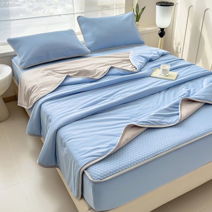 91家纺网 家纺一手货源 找家纺 乐家欣 2026新款凉感冰丝床席床笠四件套 冰丝床笠款-宾利蓝