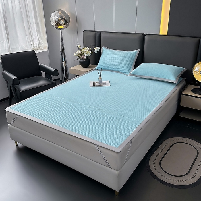 91家纺网 家纺一手货源 找家纺 乐家欣 2026新款凉感冰丝床席床笠四件套 冰丝床席款-清水蓝