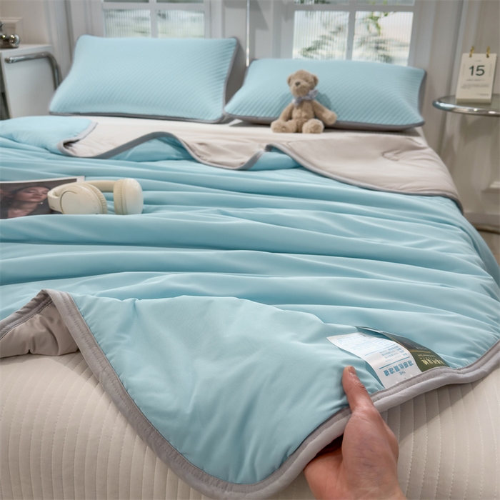 91家纺网 家纺一手货源 找家纺 乐家欣 2026新款凉感冰丝床席床笠四件套 凉感夏被-清水蓝