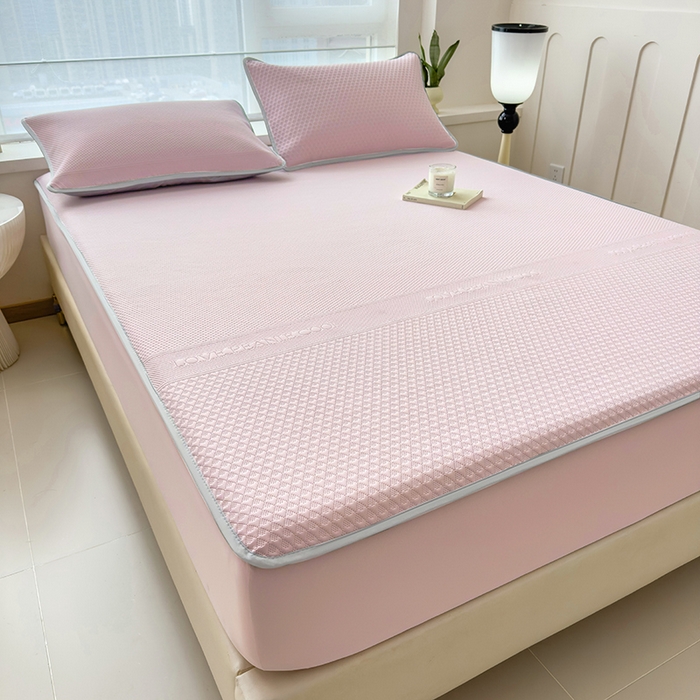 91家纺网 家纺一手货源 找家纺 乐家欣 2026新款凉感冰丝床席床笠四件套 冰丝床笠款-蜜桃粉