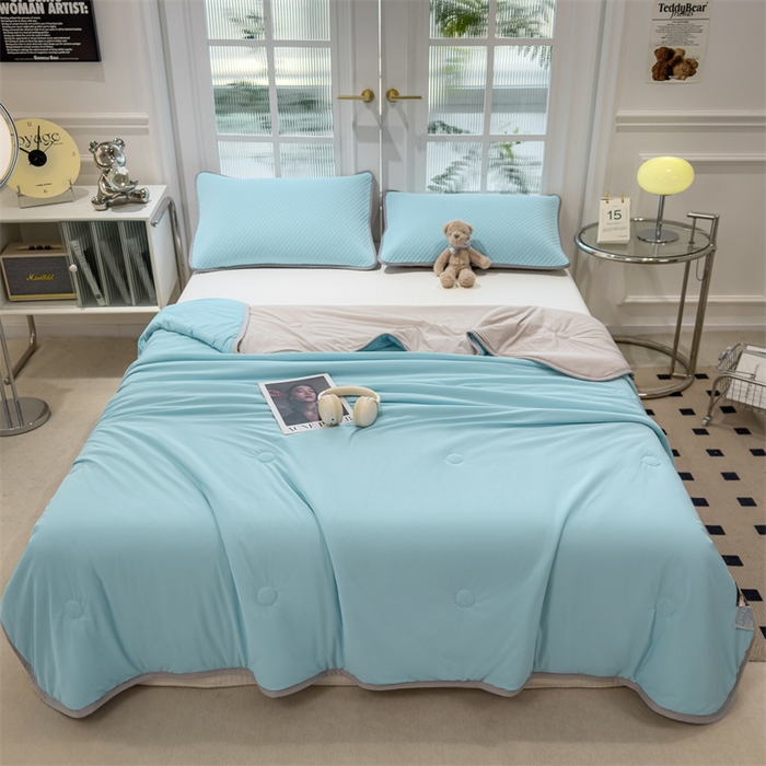 91家纺网 家纺一手货源 找家纺 乐家欣 2026新款凉感冰丝床席床笠四件套 凉感夏被-清水蓝
