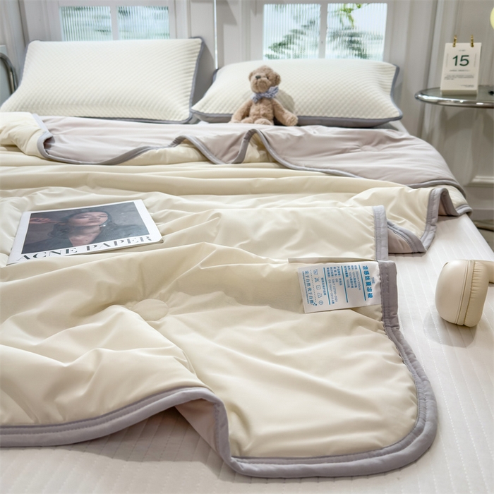 91家纺网 家纺一手货源 找家纺 乐家欣 2026新款凉感冰丝床席床笠四件套 凉感夏被-奶昔白