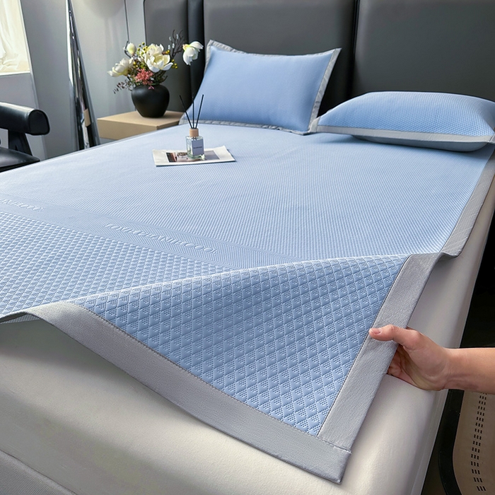 乐家欣 2026新款凉感冰丝床席床笠四件套 冰丝床席款-宾利蓝
