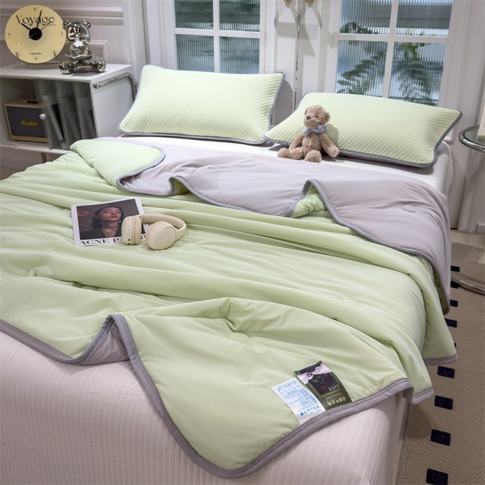 91家纺网 家纺一手货源 找家纺 乐家欣 2026新款凉感冰丝床席床笠四件套 凉感夏被-嫩绿