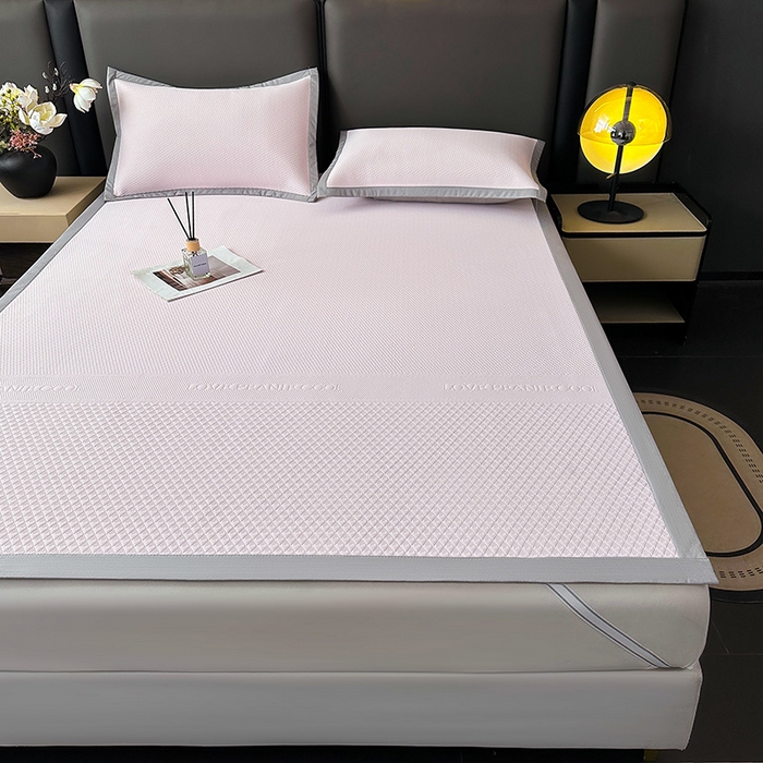 91家纺网 家纺一手货源 找家纺 乐家欣 2026新款凉感冰丝床席床笠四件套 冰丝床席款-蜜桃粉