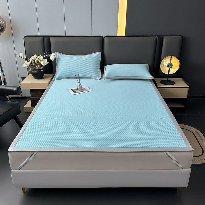 91家纺网 家纺一手货源 找家纺 乐家欣 2026新款凉感冰丝床席床笠四件套 冰丝床席款-清水蓝