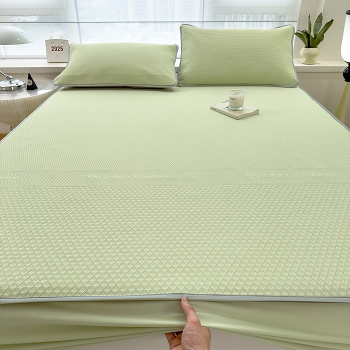91家纺网 家纺一手货源 找家纺 乐家欣 2026新款凉感冰丝床席床笠四件套 冰丝床笠款-嫩绿