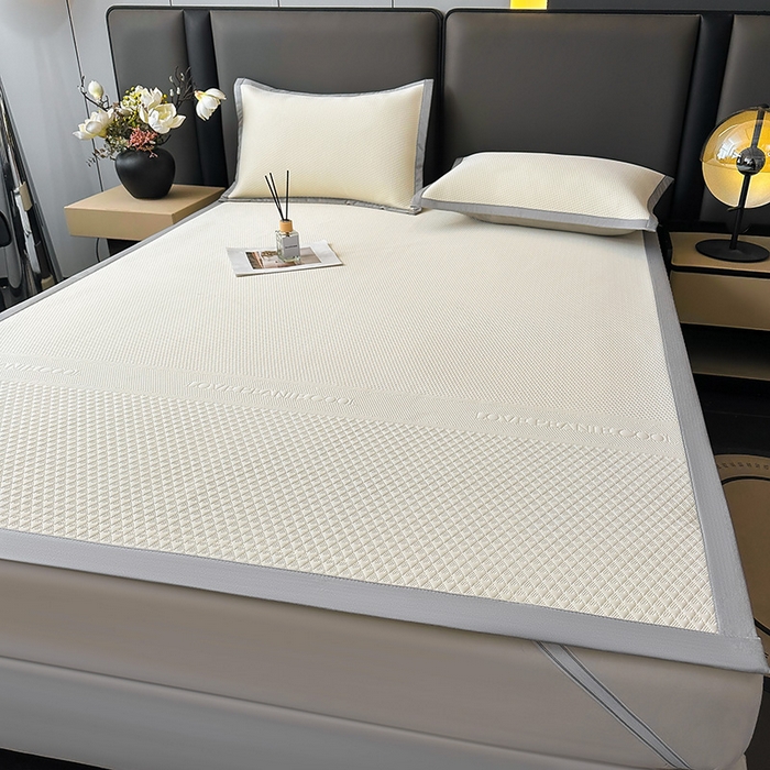 91家纺网 家纺一手货源 找家纺 乐家欣 2026新款凉感冰丝床席床笠四件套 冰丝床席款-奶昔白