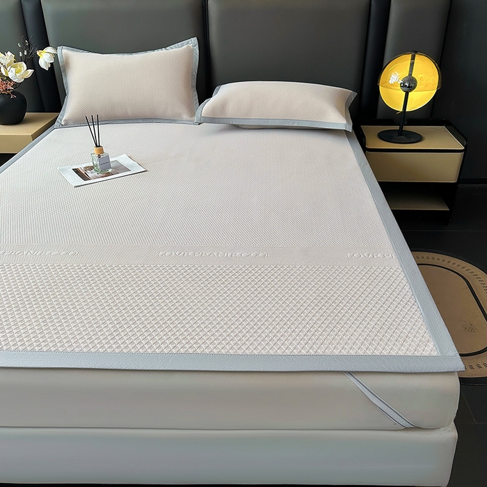 91家纺网 家纺一手货源 找家纺 乐家欣 2026新款凉感冰丝床席床笠四件套 冰丝床席款-浅灰