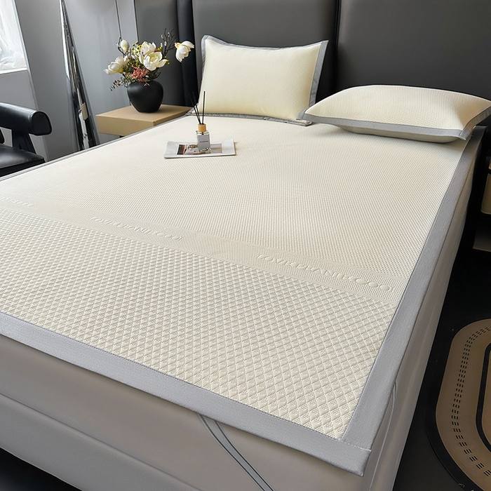 91家纺网 家纺一手货源 找家纺 乐家欣 2026新款凉感冰丝床席床笠四件套 冰丝床席款-奶昔白