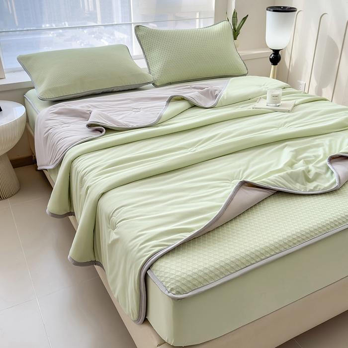 91家纺网 家纺一手货源 找家纺 乐家欣 2026新款凉感冰丝床席床笠四件套 冰丝床笠款-嫩绿