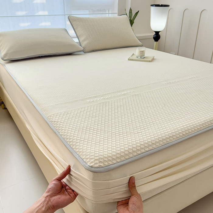 91家纺网 家纺一手货源 找家纺 乐家欣 2026新款凉感冰丝床席床笠四件套 冰丝床笠款-奶昔白