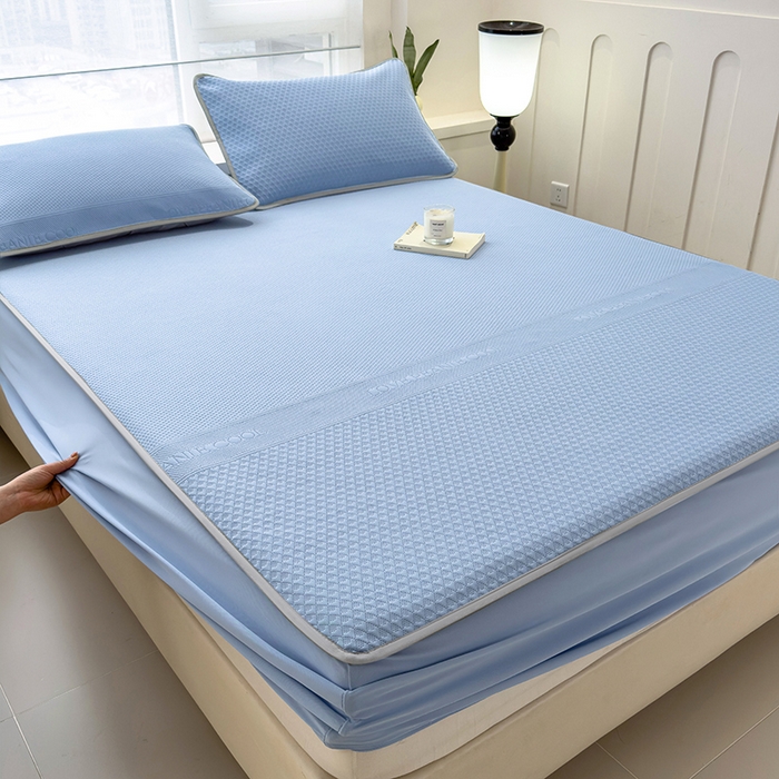 91家纺网 家纺一手货源 找家纺 乐家欣 2026新款凉感冰丝床席床笠四件套 冰丝床笠款-宾利蓝