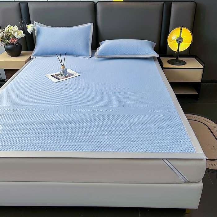 91家纺网 家纺一手货源 找家纺 乐家欣 2026新款凉感冰丝床席床笠四件套 冰丝床席款-宾利蓝