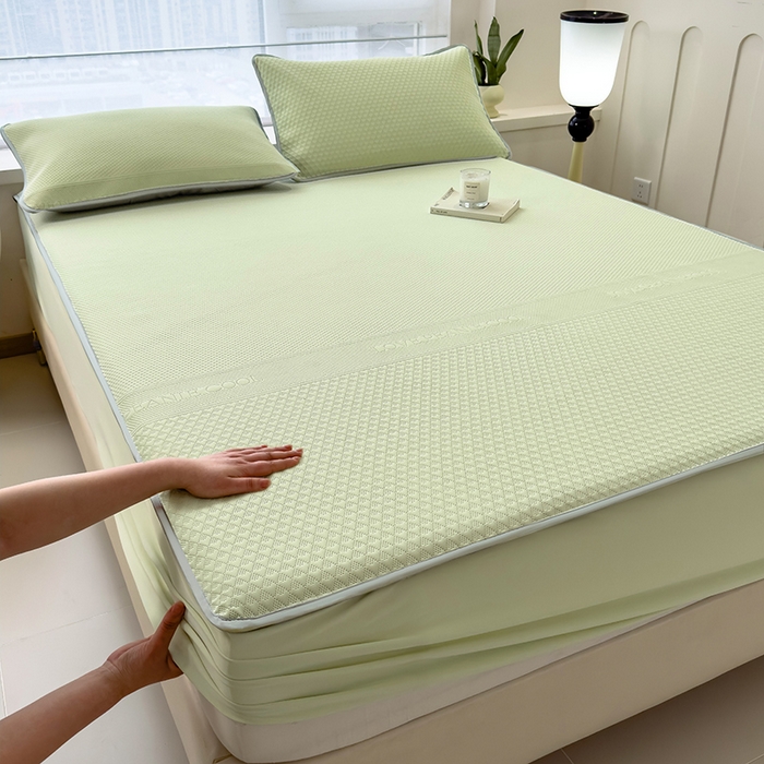 91家纺网 家纺一手货源 找家纺 乐家欣 2026新款凉感冰丝床席床笠四件套 冰丝床笠款-嫩绿