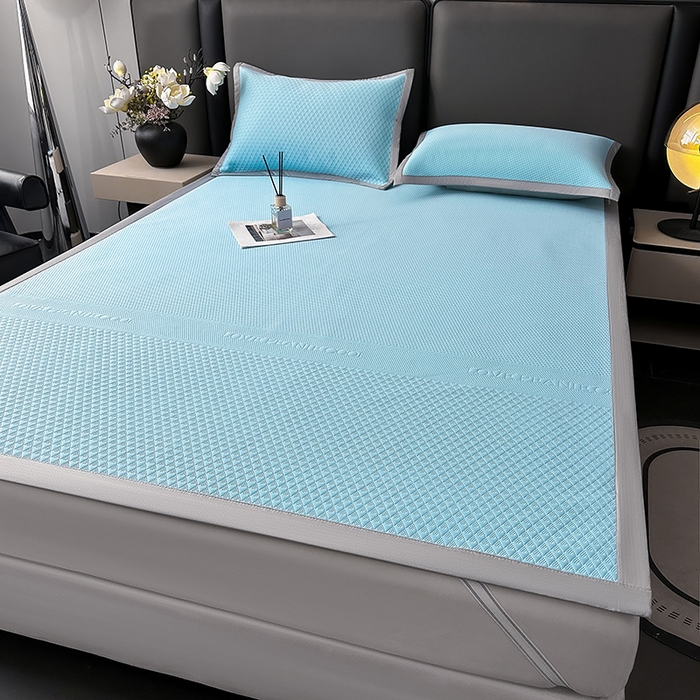 91家纺网 家纺一手货源 找家纺 乐家欣 2026新款凉感冰丝床席床笠四件套 冰丝床席款-清水蓝