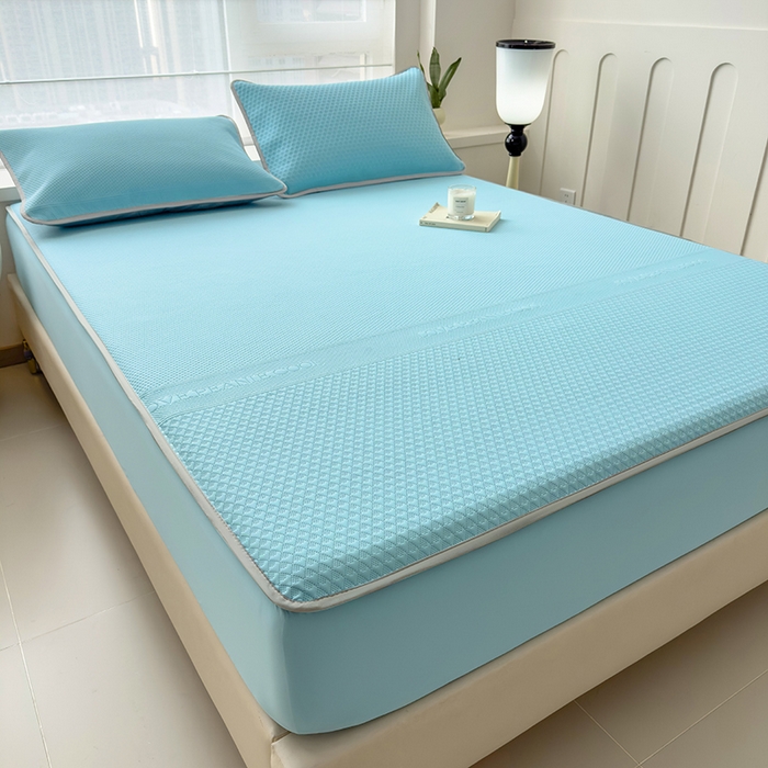 91家纺网 家纺一手货源 找家纺 乐家欣 2026新款凉感冰丝床席床笠四件套 冰丝床笠款-清水蓝