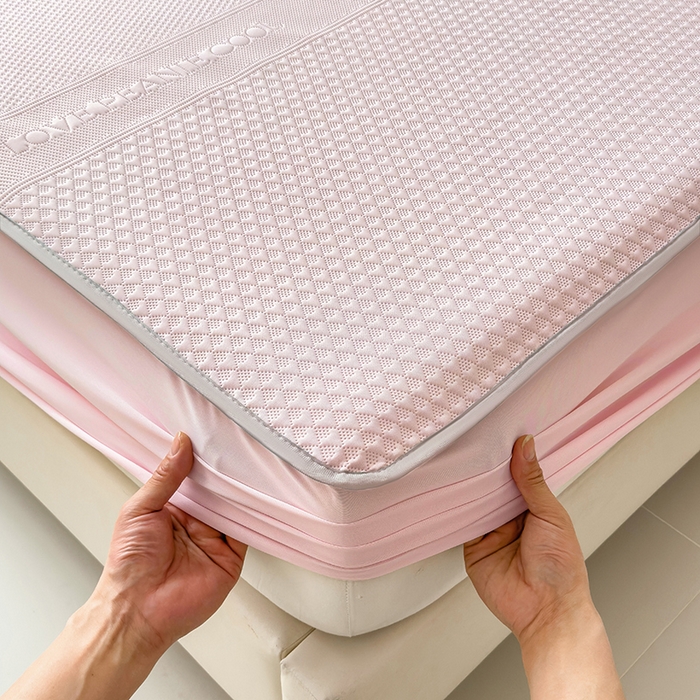 91家纺网 家纺一手货源 找家纺 乐家欣 2026新款凉感冰丝床席床笠四件套 冰丝床笠款-蜜桃粉