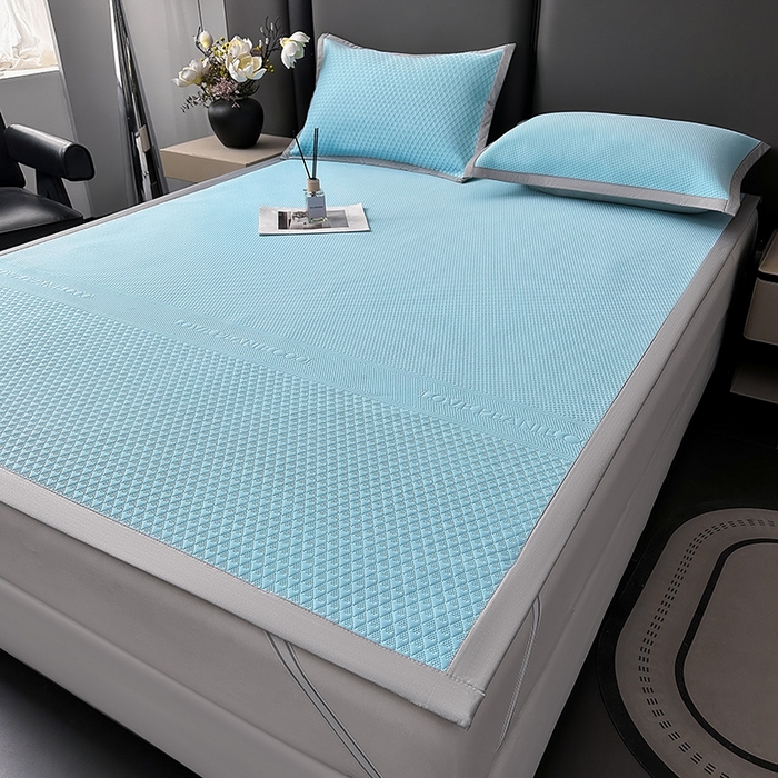 91家纺网 家纺一手货源 找家纺 乐家欣 2026新款凉感冰丝床席床笠四件套 冰丝床席款-清水蓝