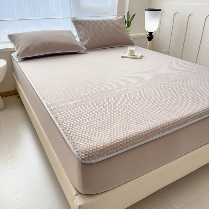 91家纺网 家纺一手货源 找家纺 乐家欣 2026新款凉感冰丝床席床笠四件套 冰丝床笠款-浅灰