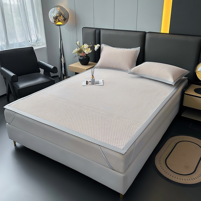 91家纺网 家纺一手货源 找家纺 乐家欣 2026新款凉感冰丝床席床笠四件套 冰丝床席款-浅灰