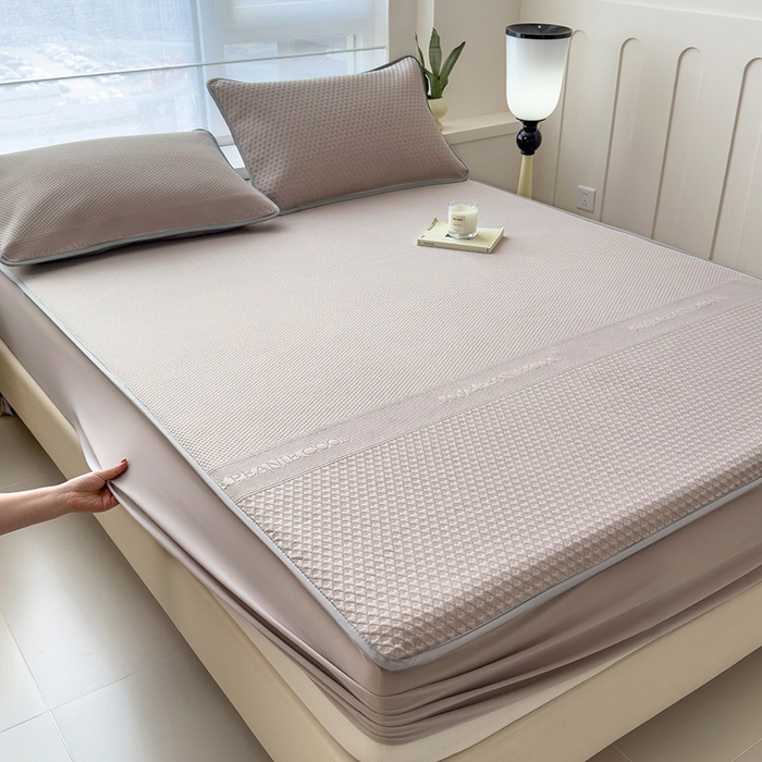 91家纺网 家纺一手货源 找家纺 乐家欣 2026新款凉感冰丝床席床笠四件套 冰丝床笠款-浅灰