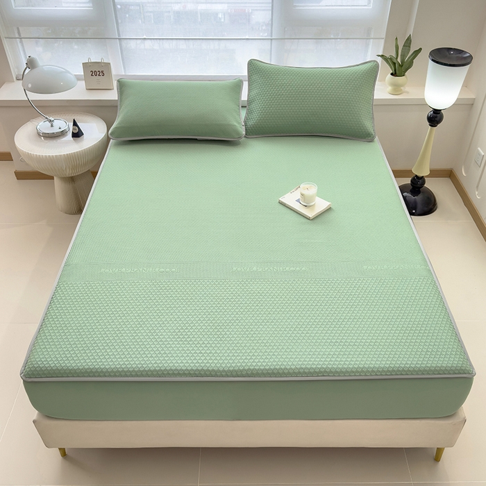 91家纺网 家纺一手货源 找家纺 乐家欣 2026新款凉感冰丝床席床笠四件套 冰丝床笠款-松绿