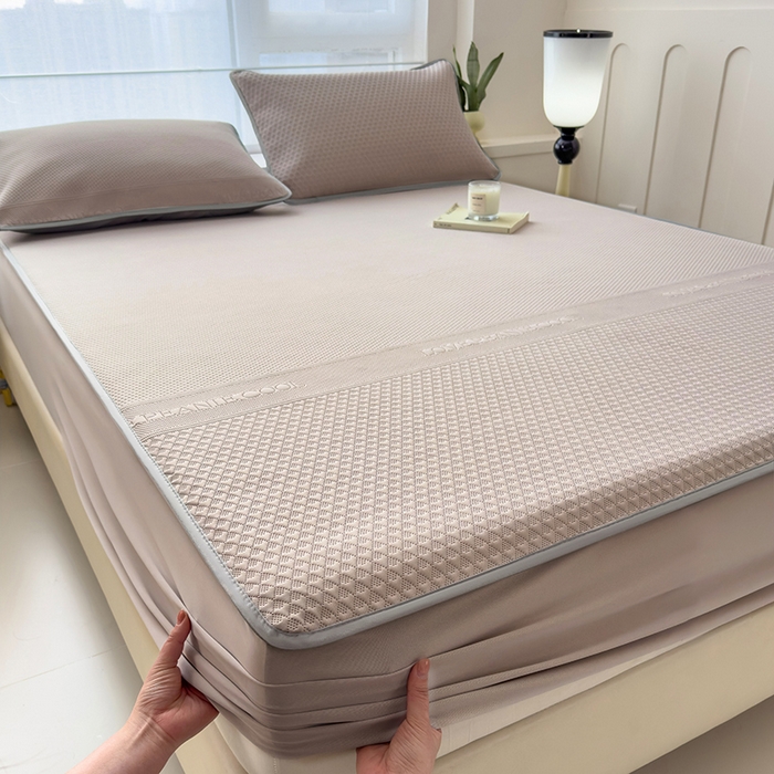 91家纺网 家纺一手货源 找家纺 乐家欣 2026新款凉感冰丝床席床笠四件套 冰丝床笠款-浅灰