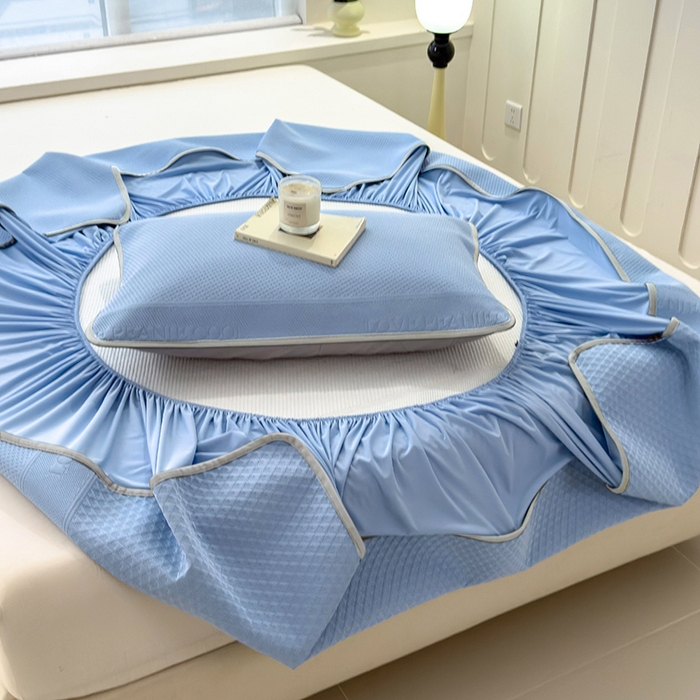 91家纺网 家纺一手货源 找家纺 乐家欣 2026新款凉感冰丝床席床笠四件套 冰丝床笠款-宾利蓝