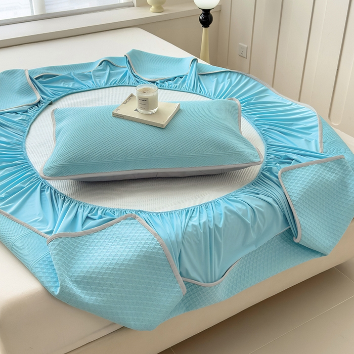 91家纺网 家纺一手货源 找家纺 乐家欣 2026新款凉感冰丝床席床笠四件套 冰丝床笠款-清水蓝