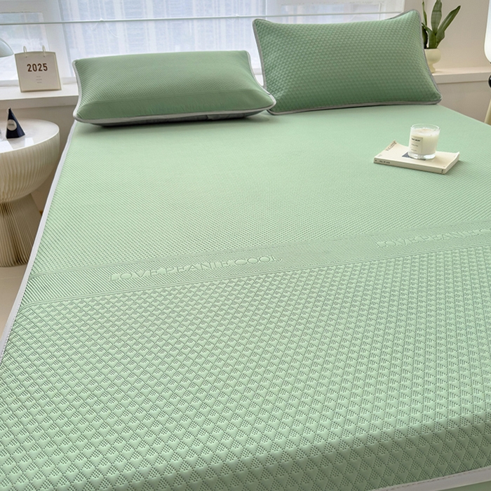 91家纺网 家纺一手货源 找家纺 乐家欣 2026新款凉感冰丝床席床笠四件套 冰丝床笠款-松绿