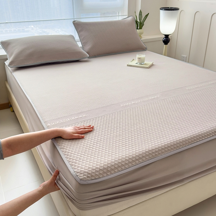 91家纺网 家纺一手货源 找家纺 乐家欣 2026新款凉感冰丝床席床笠四件套 冰丝床笠款-浅灰